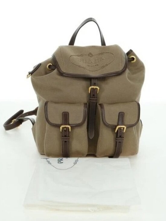 PRADA Backpack Canvas Beige Gold Auth 168350V main image 3